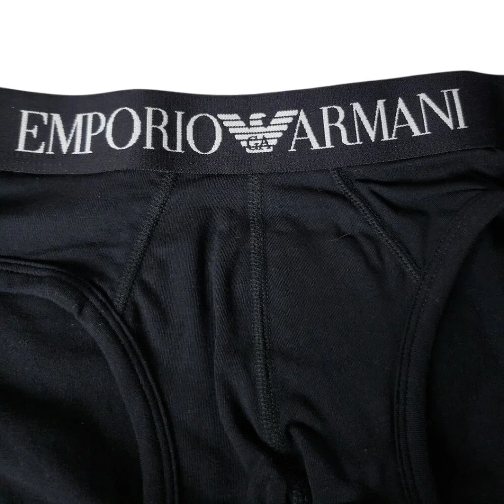 Emporio Armani Mens Stretch Briefs Fit Elastic Logo Waistband Black Medium